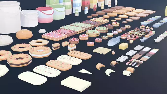 Industrial Bakery Ingredients and Preparations Pack Low-poly 3D model 2