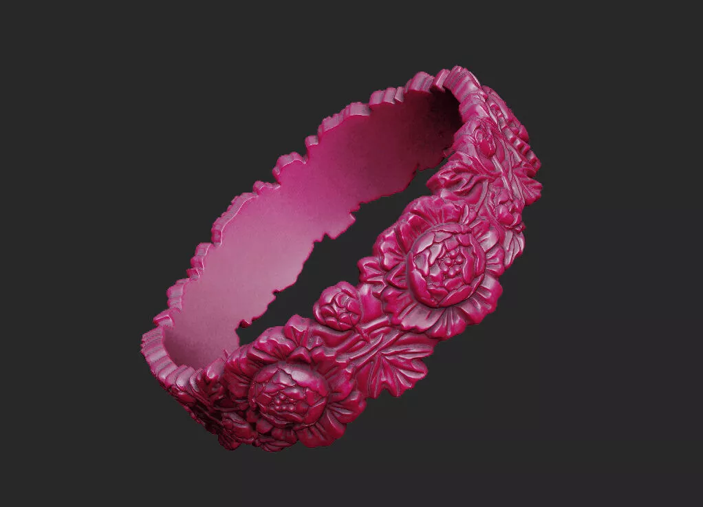detailed-peony-relief ornate ring design forest-inspired 3D print model