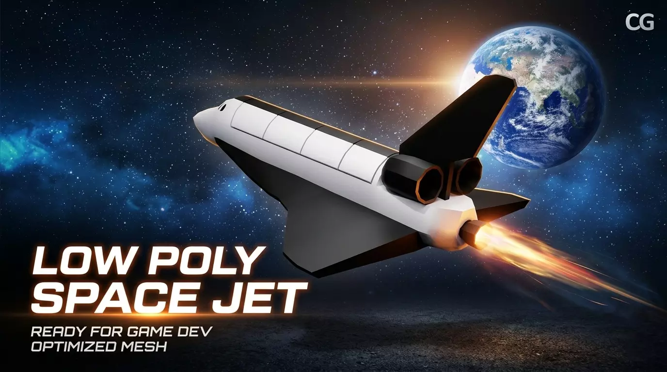 Low Poly Space jet Game Ready spaceship FBX OBJ Low-poly 3D model