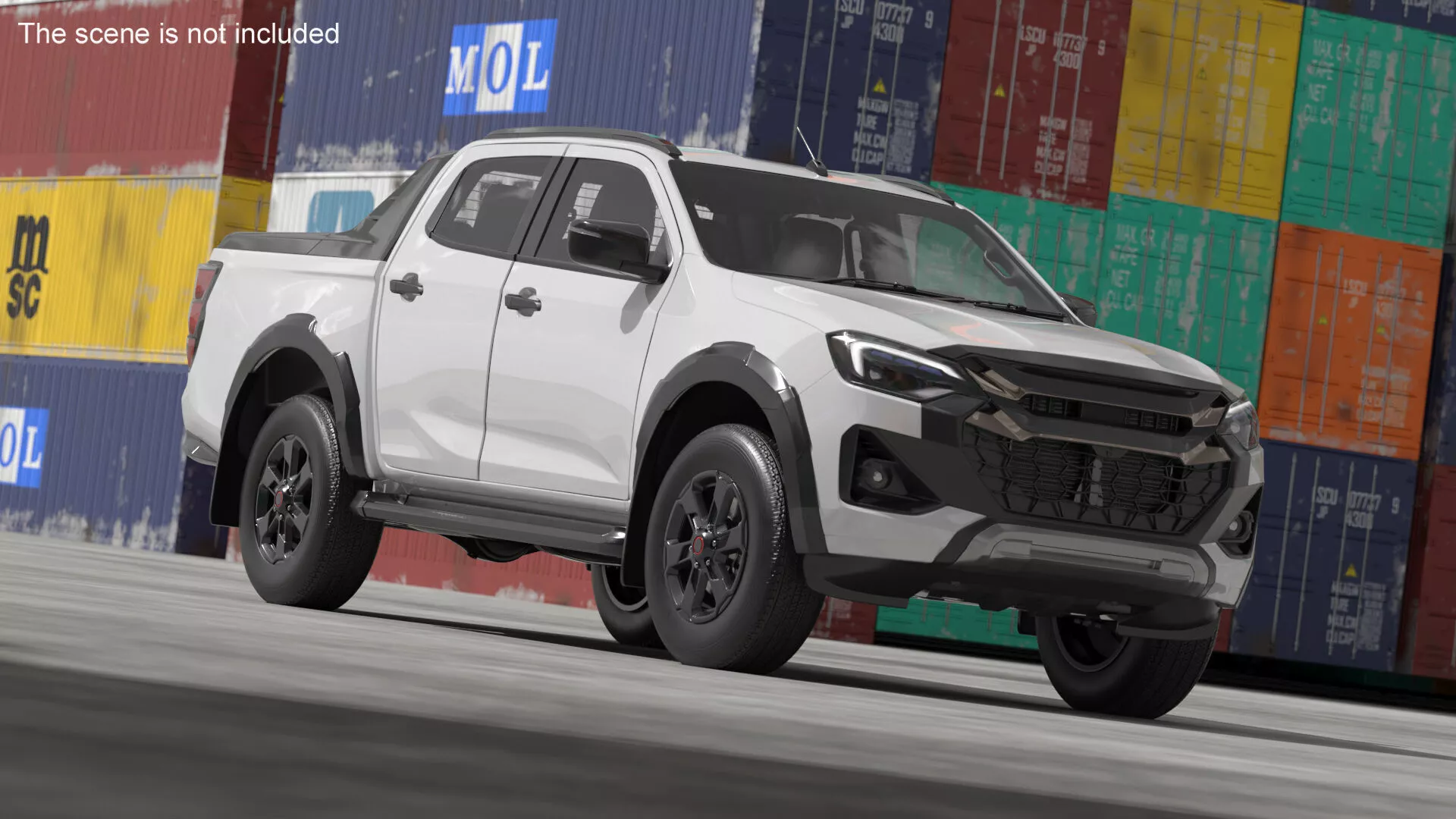 Four-Door Pickup White Rigged 3D model