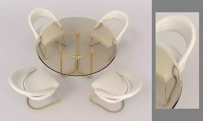 Round Glass Dining Table with Curved Chairs 3D model 2