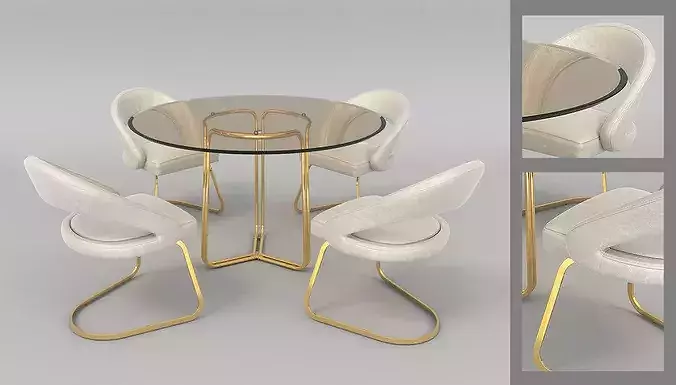 Round Glass Dining Table with Curved Chairs 3D model