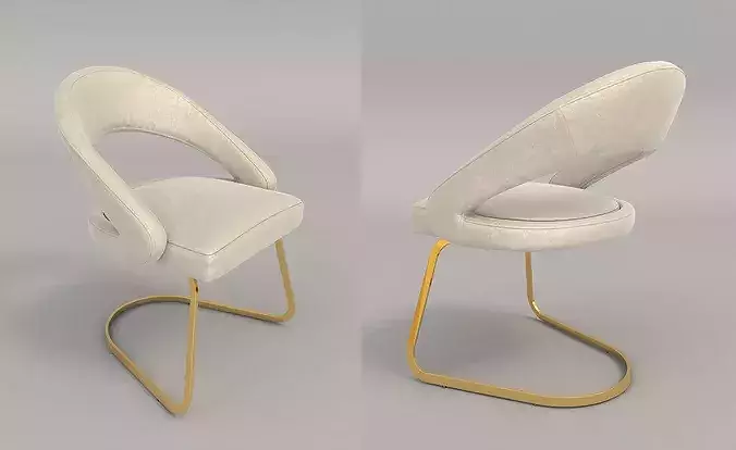 Round Glass Dining Table with Curved Chairs 3D model 4