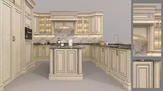 Classic Luxury Kitchen Interior with Island 3 3D model