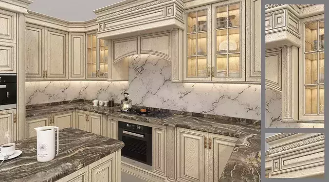 Classic Luxury Kitchen Interior with Island 3 3D model 3