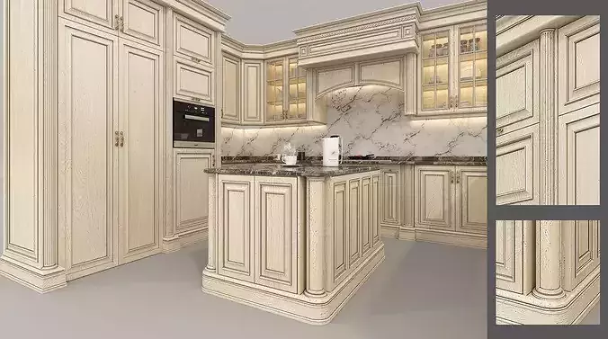 Classic Luxury Kitchen Interior with Island 3 3D model 7