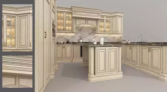 Classic Luxury Kitchen Interior with Island 3 3D model 6