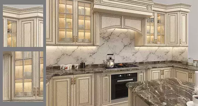 Classic Luxury Kitchen Interior with Island 3 3D model 4