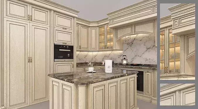 Classic Luxury Kitchen Interior with Island 3 3D model 2