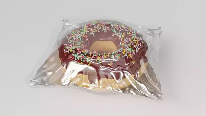 Donut 3D Model With Packaging Low-poly 3D model 3
