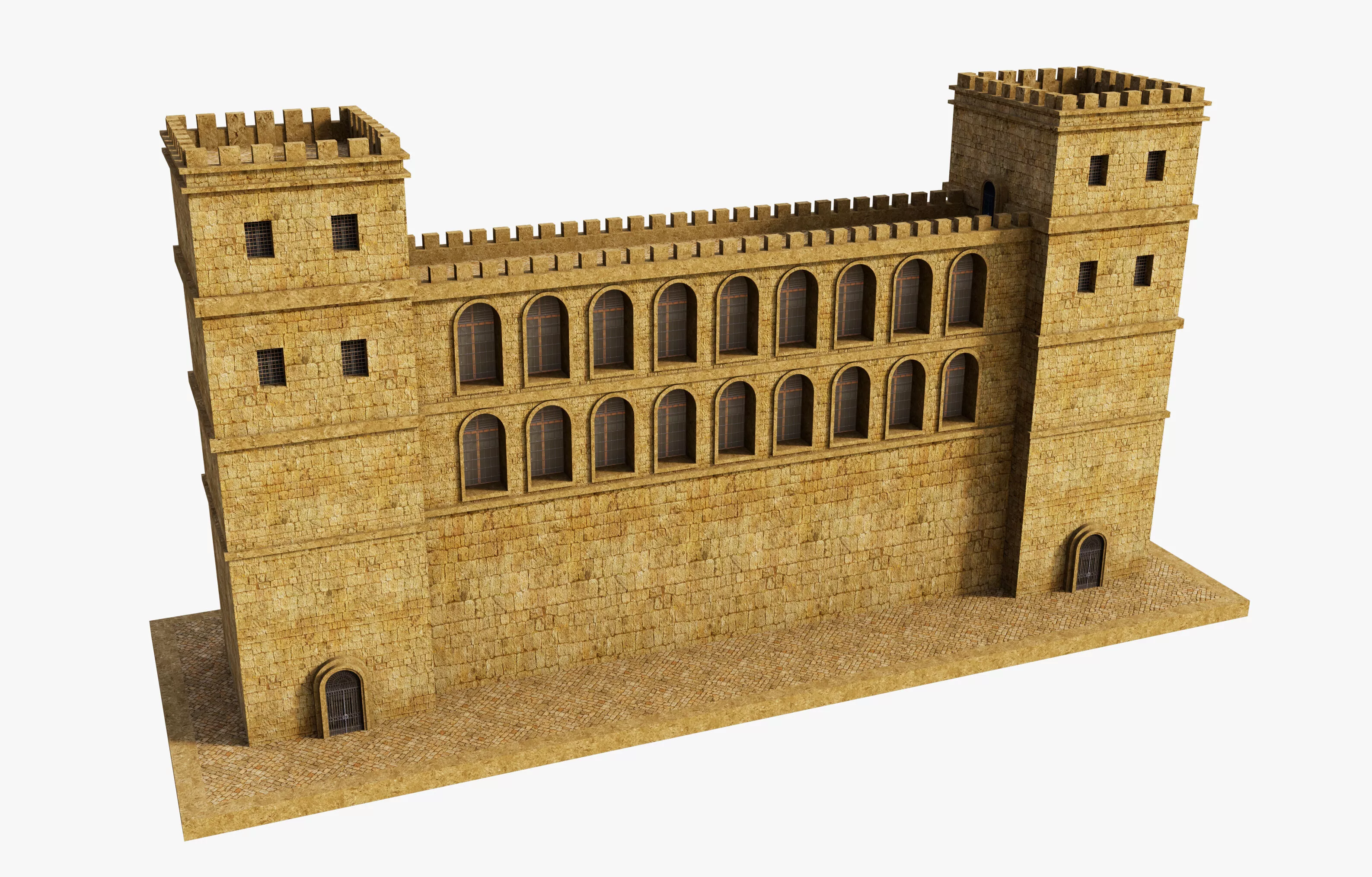 Fantasy Wall Towers Free 3D model
