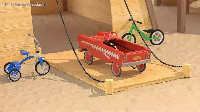 Vintage American Murray Red Childs Roadster Pedal Car 3D model 3