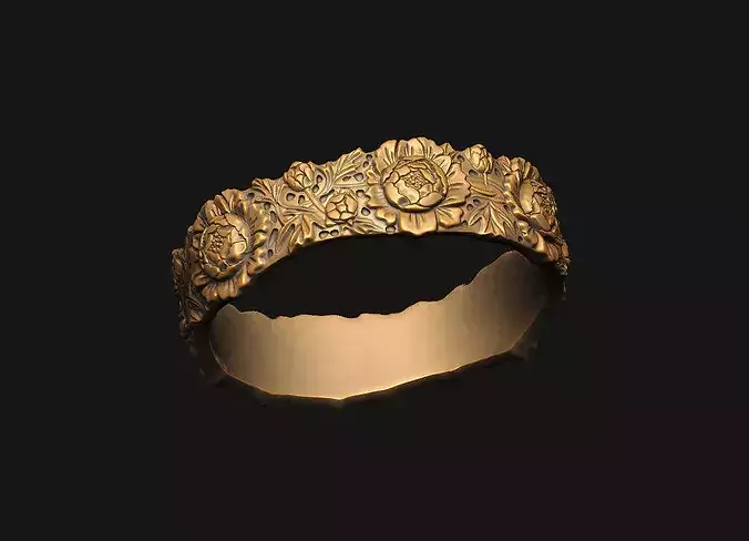 Peony-wedding-band detailed-peony-relief