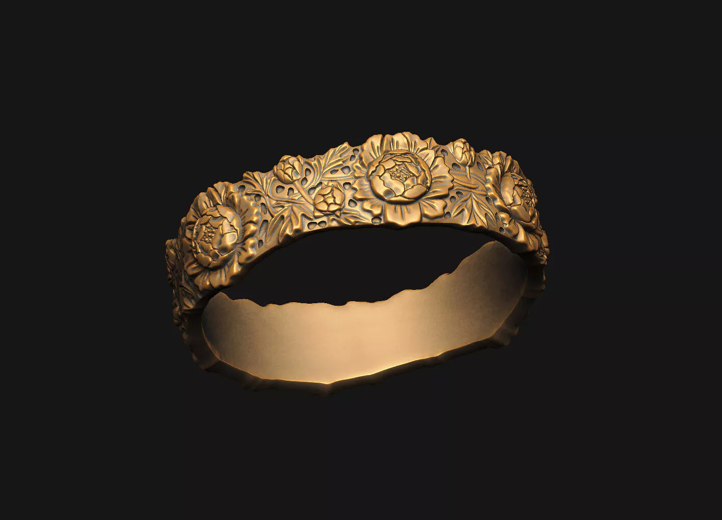 Peony-wedding-band detailed-peony-relief 3D print model