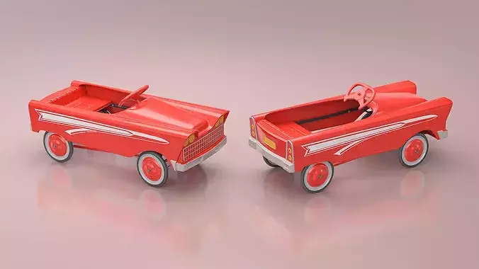 Old Retro Murray Pedal Car Red 3D model 5