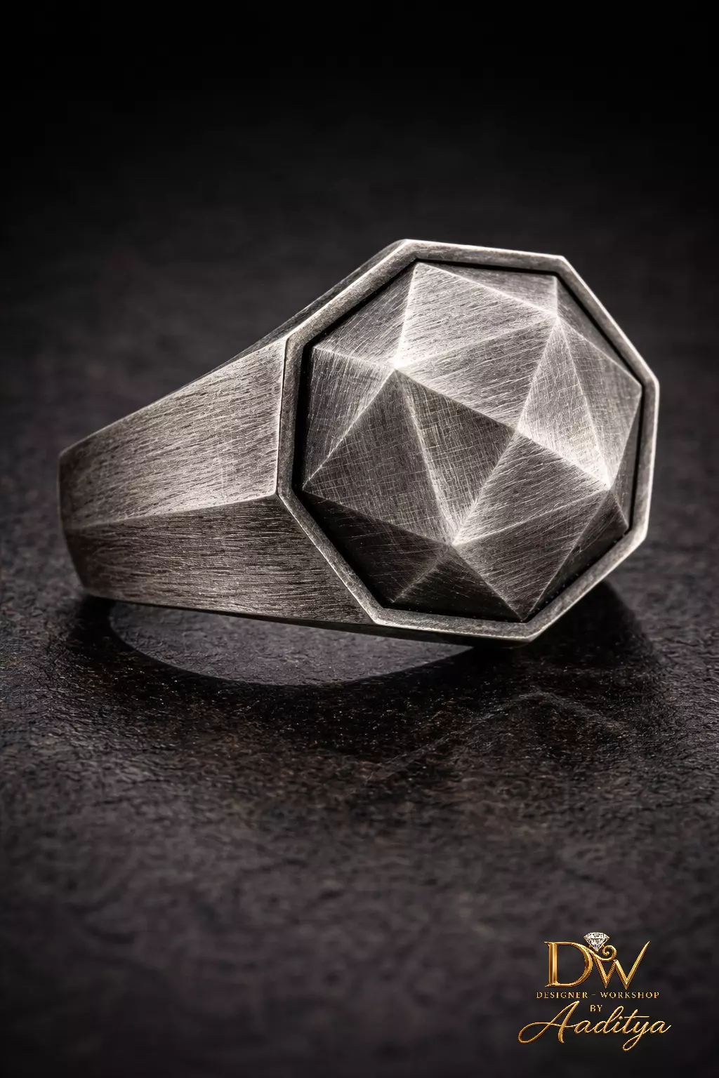 Geometric Faceted Signet Ring 3D print model