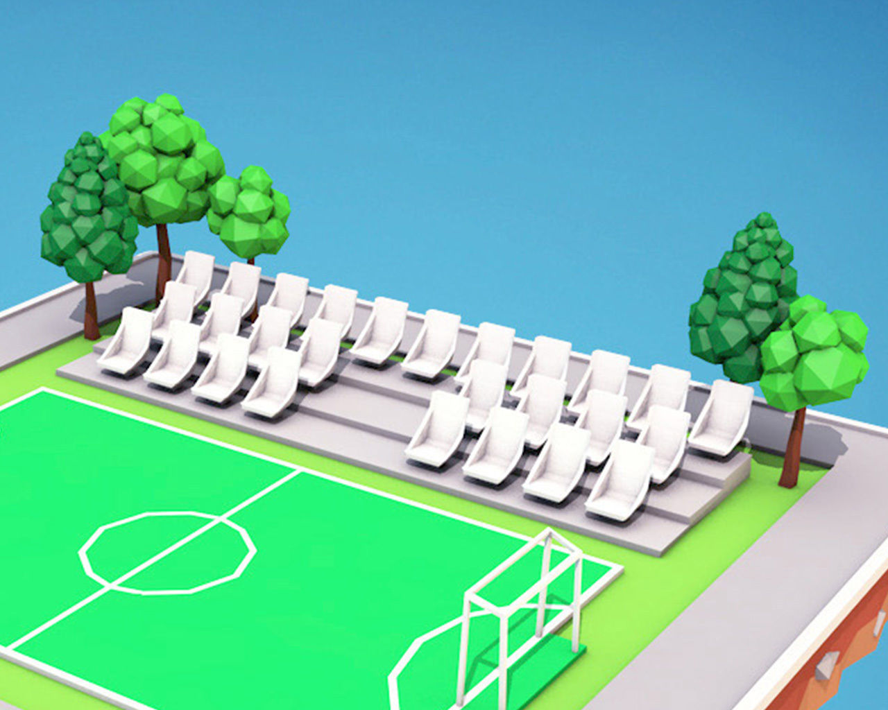 Cartoon Football Field Low-poly 3D model_4