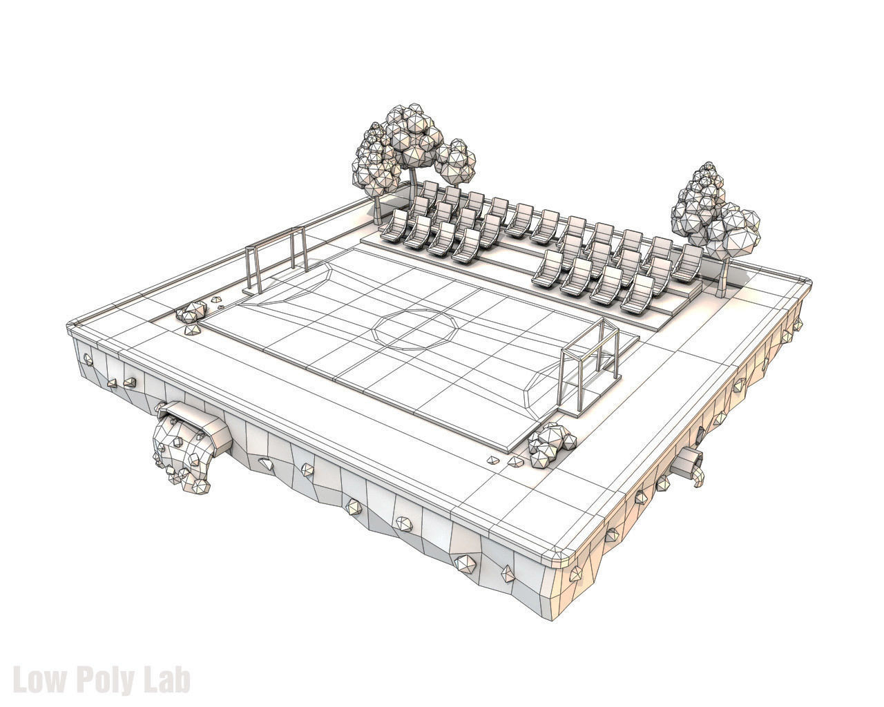 Cartoon Football Field Low-poly 3D model_1