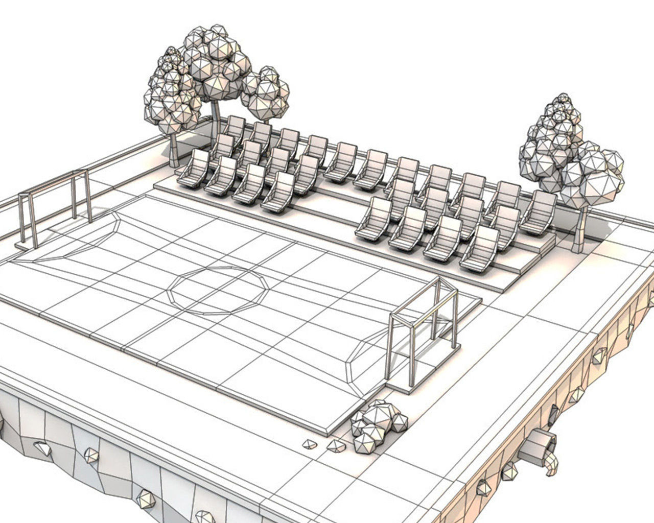 Cartoon Football Field Low-poly 3D model_3