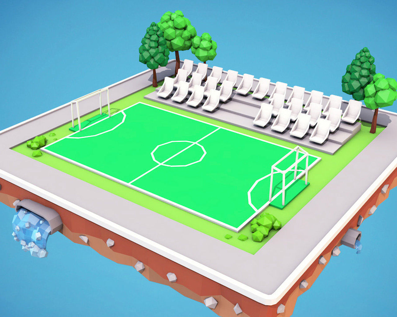 Cartoon Football Field Low-poly 3D model_2