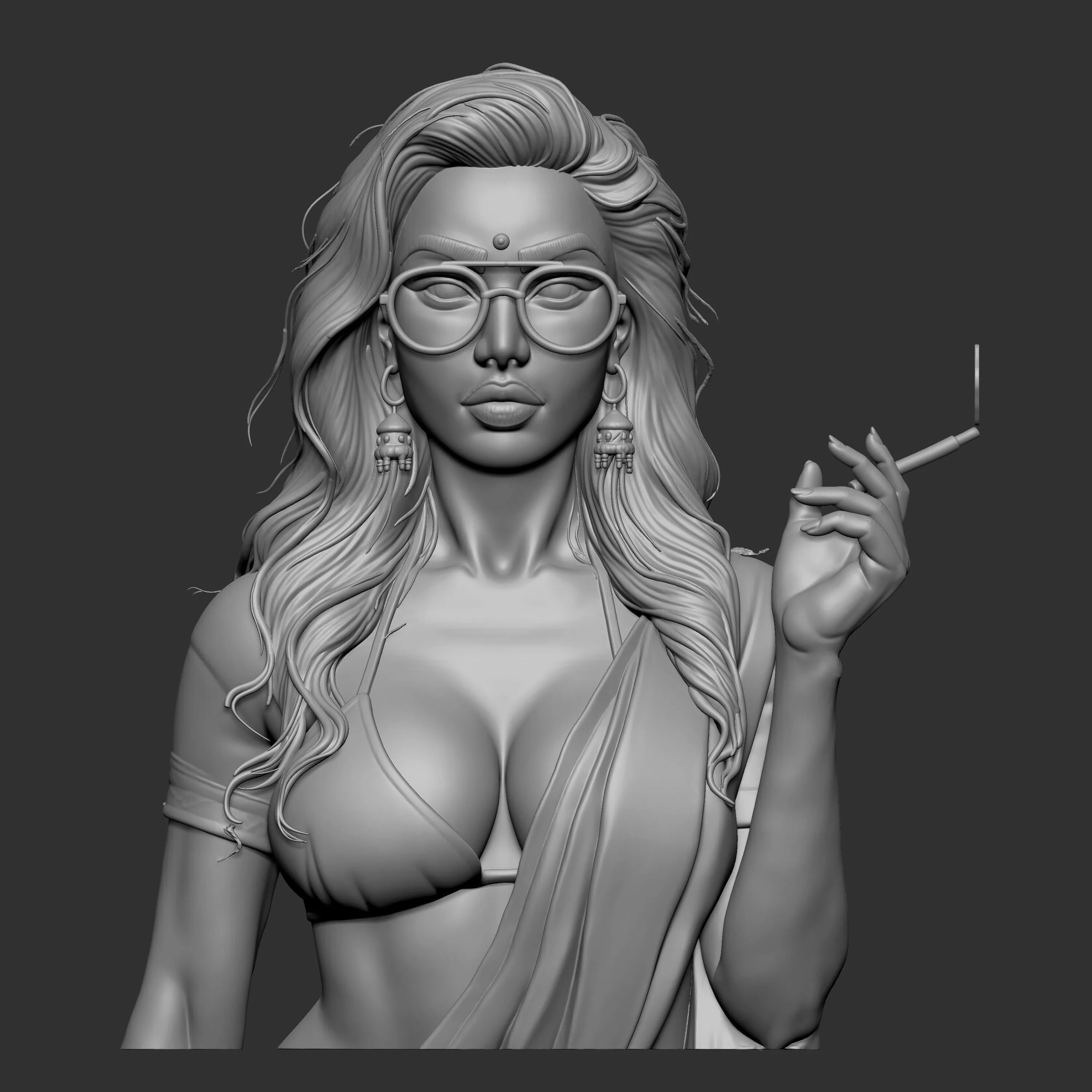 woman wearing a saree and glasse 3D print model