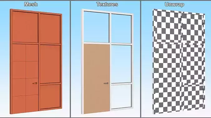 Modern Door with Glass Frame 3D model 7