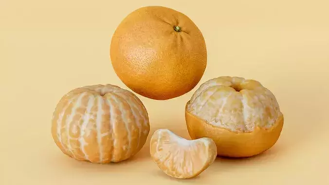 Peeled And Whole Mandarin Set Photogrammetry 3D Scan Low-poly 3D model