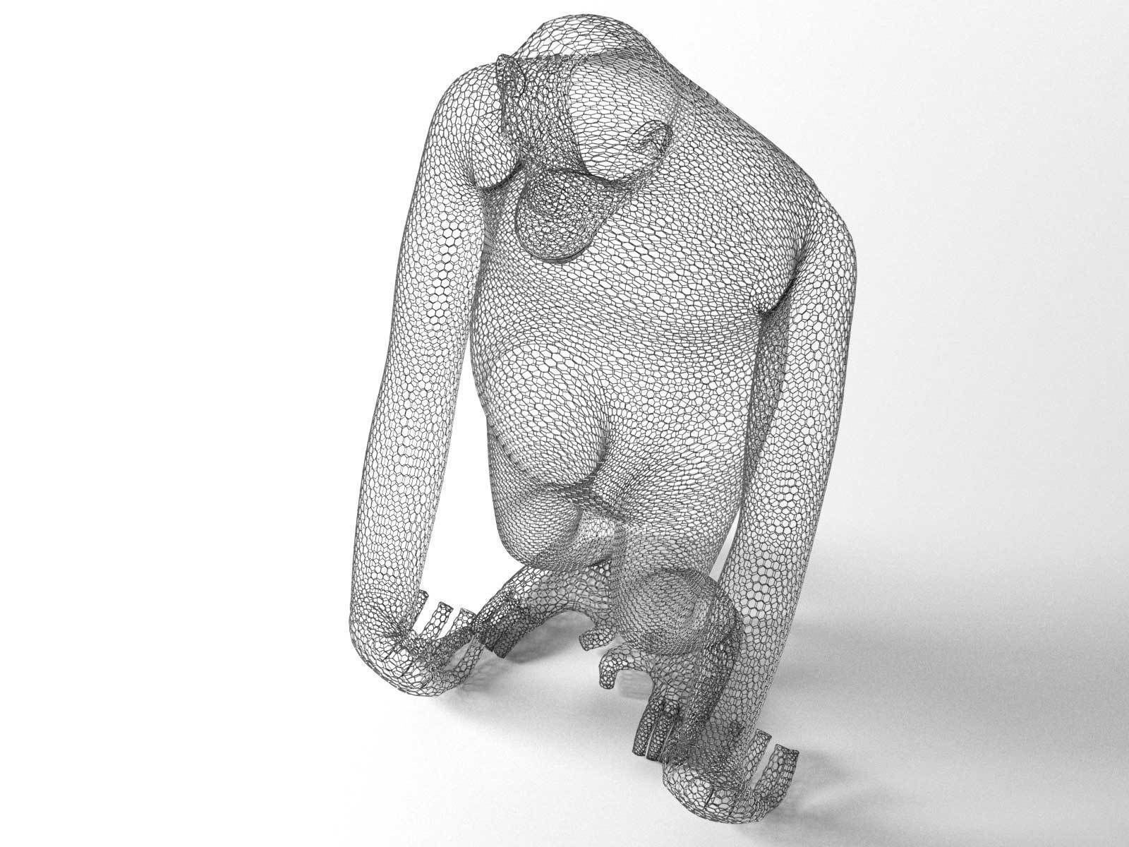 Wired Chimpanzee Sculpture 3D model_1