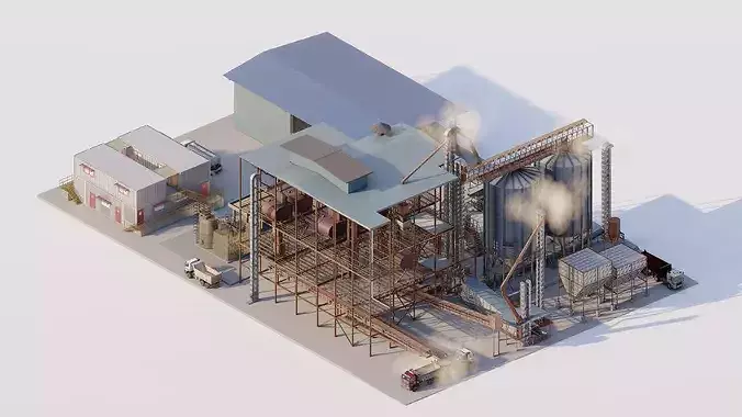 Industrial Factory Complex 3D Model-Detailed Architecture