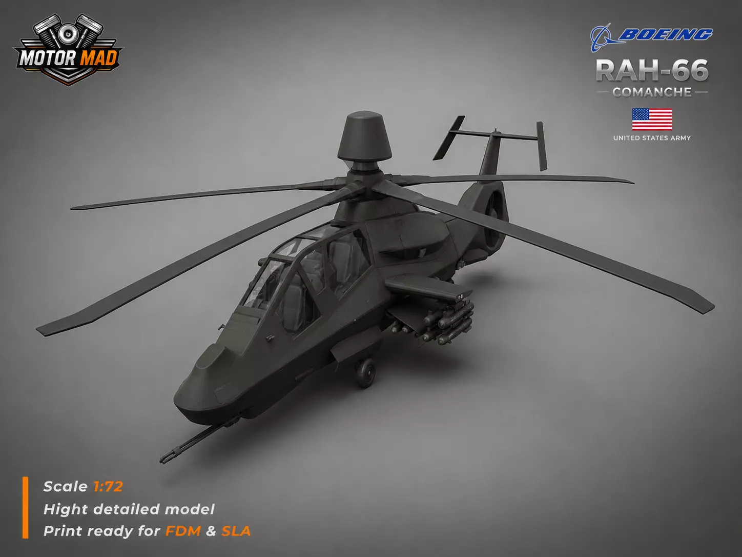 Boeing-Sikorsky RAH-66 Comanche Stealth Helicopter 3D print model