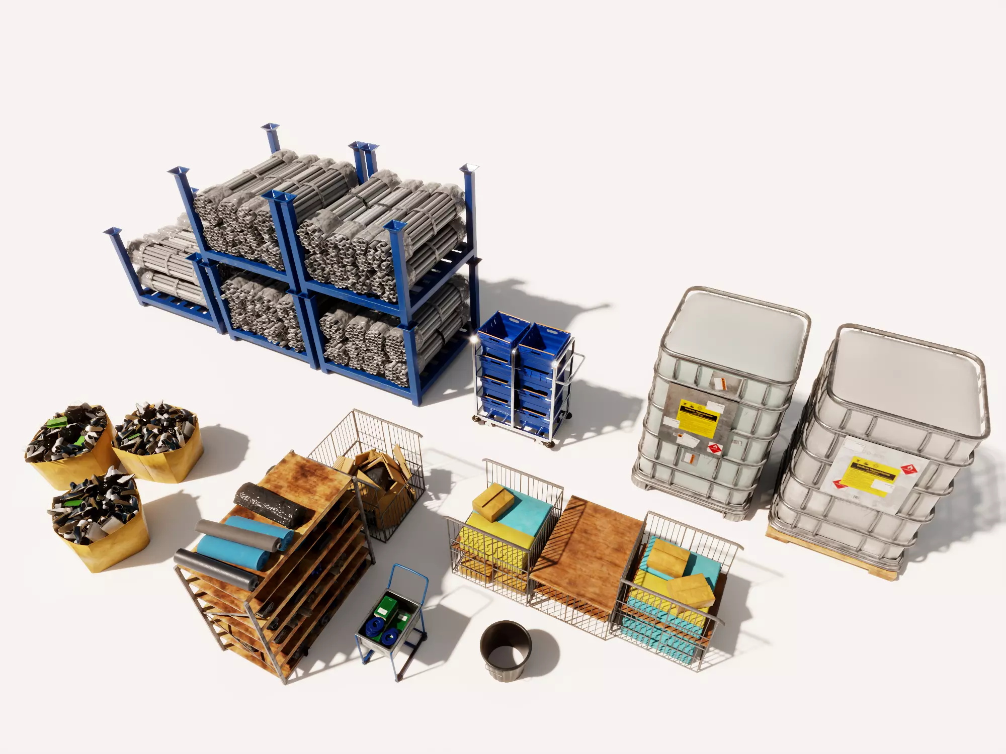 Industrial Warehouse Storage Props Pipe Rack Collection Low-poly 3D model