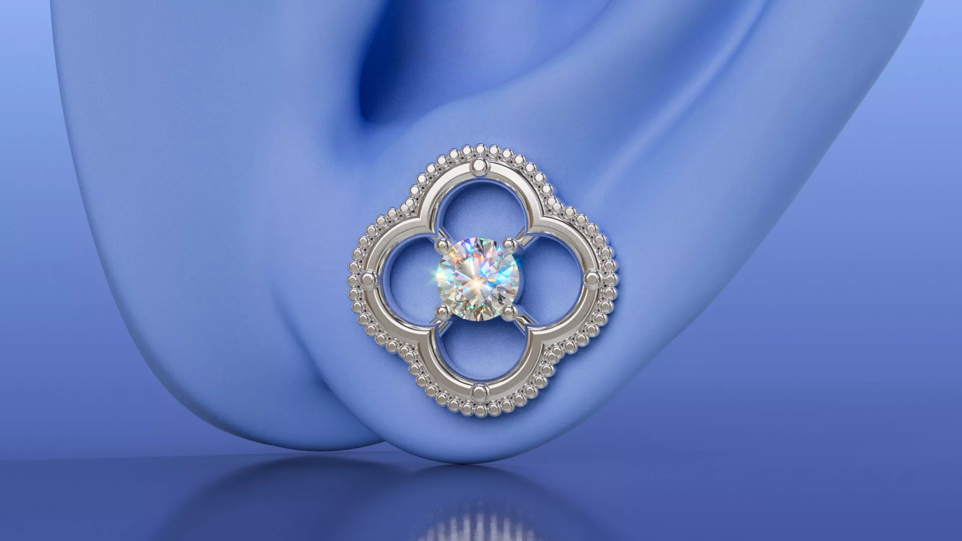 Elegant Four-Leaf Clover Diamond Stud Earrings Jewelry Design 3D print model