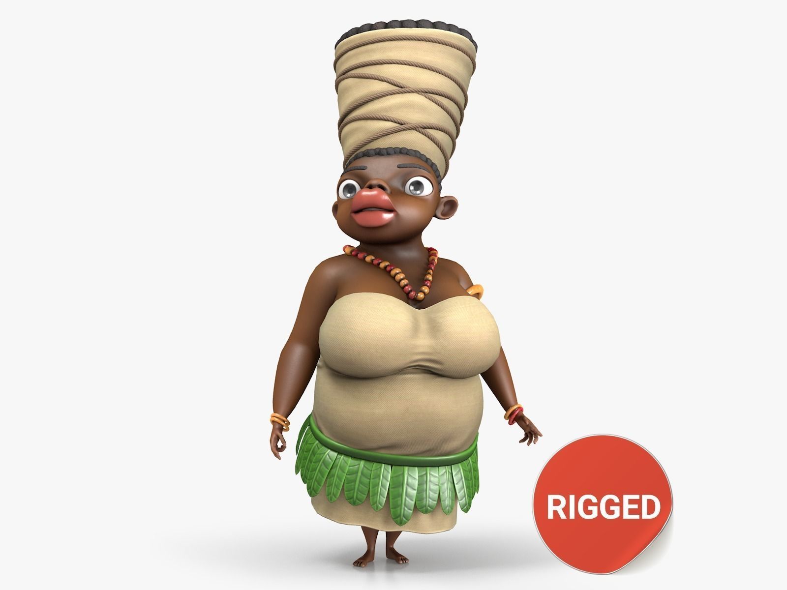 Cartoon Papuan Lady Rigged Low-poly 3D model