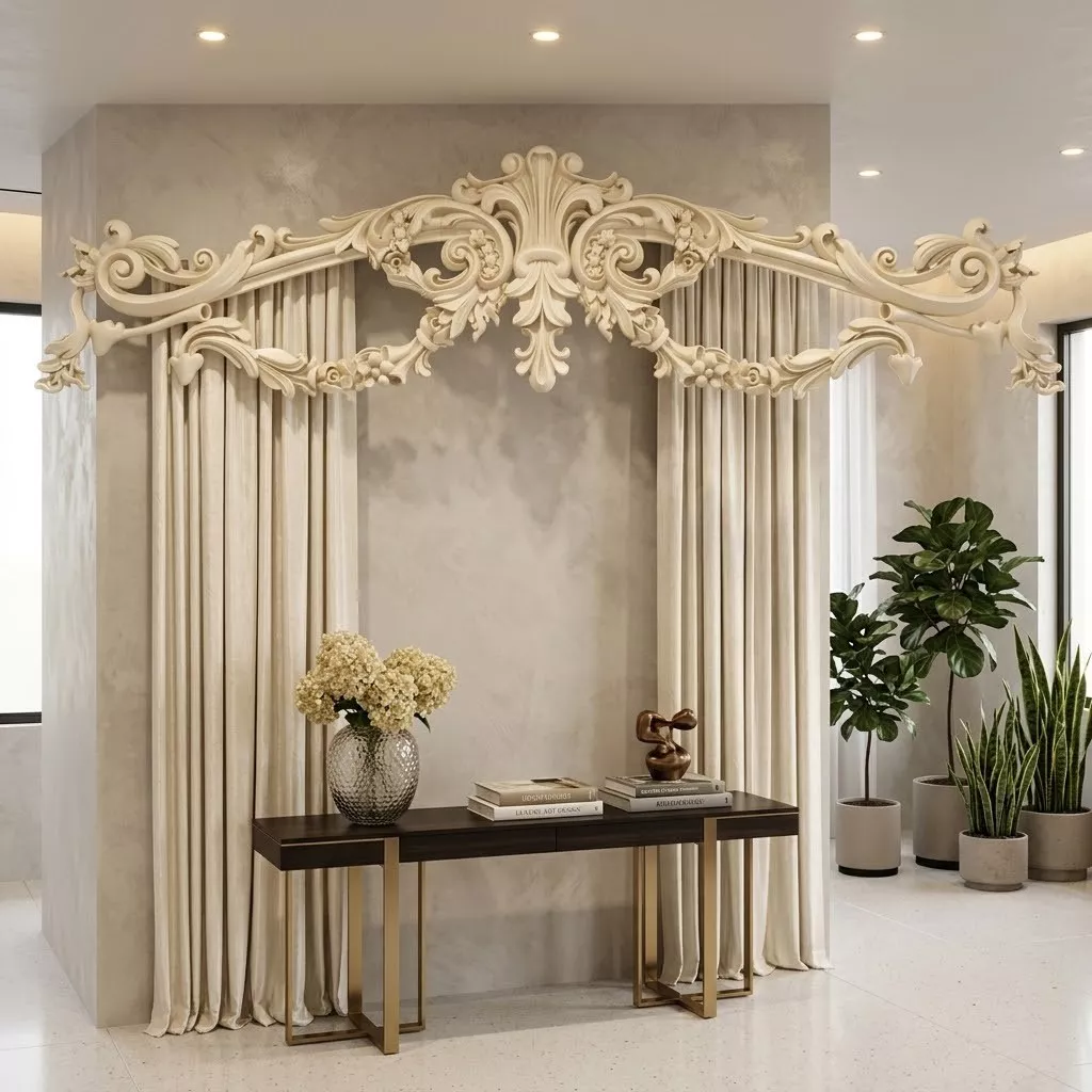 Classic Baroque Bed Crown Carving Wall Panel STL 3D model