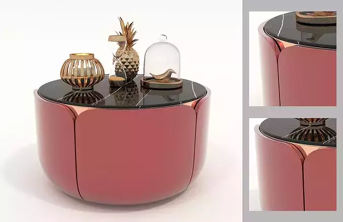 Luxury Velvet Lounge Chair with Coffee Table Set 3D model 7