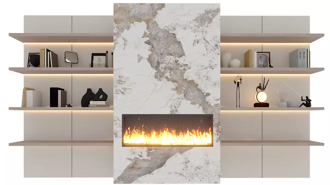 Mueble de Pared de lujo con chimenea 3D model