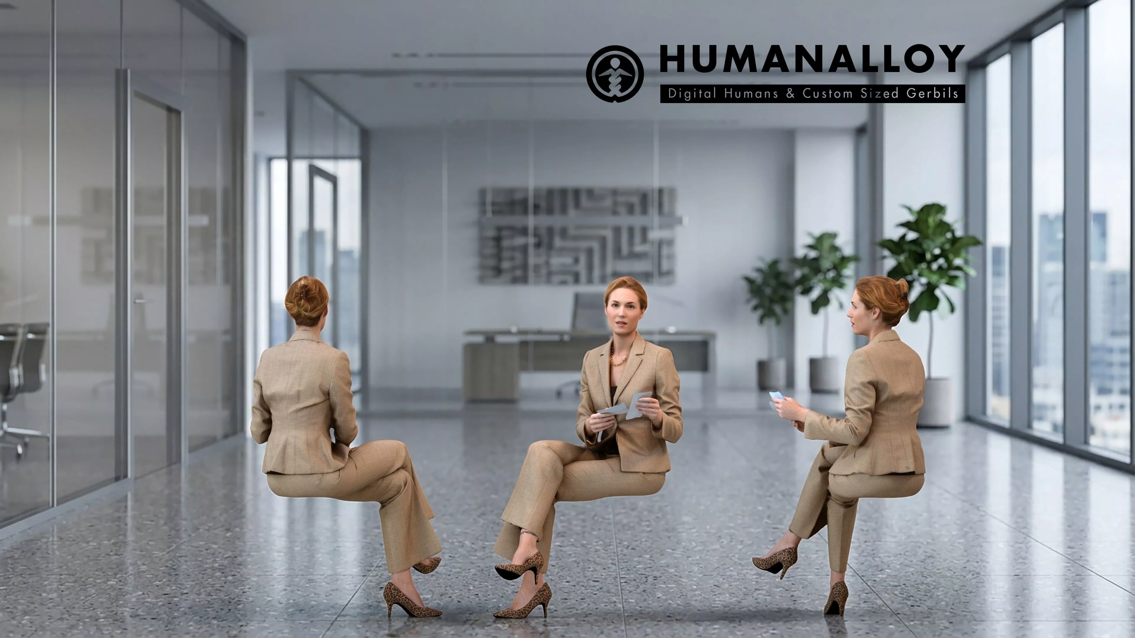 Adult Caucasian woman reading in office wearing autumn or 3D model