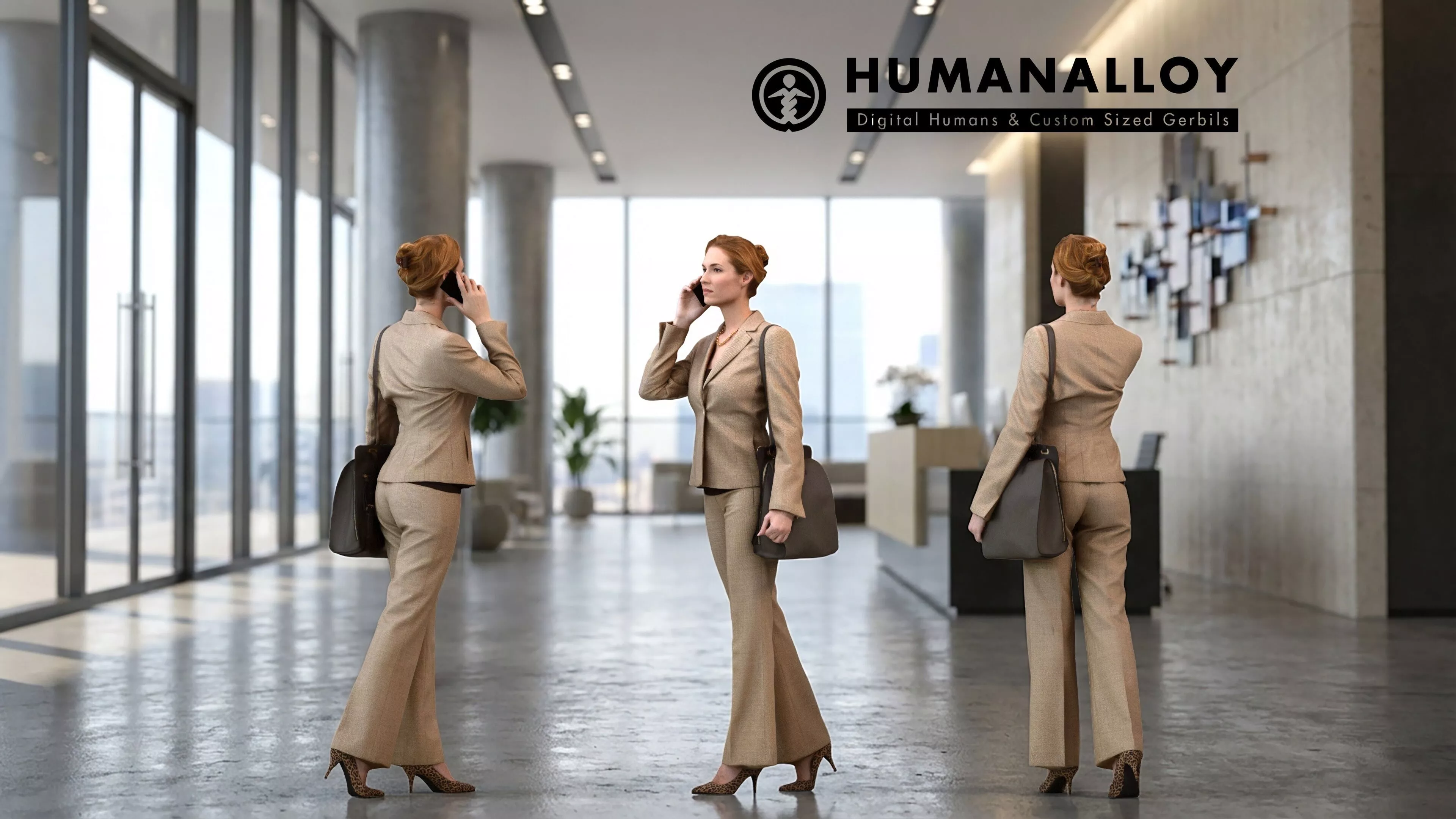 Adult Caucasian woman walking in office 3D model