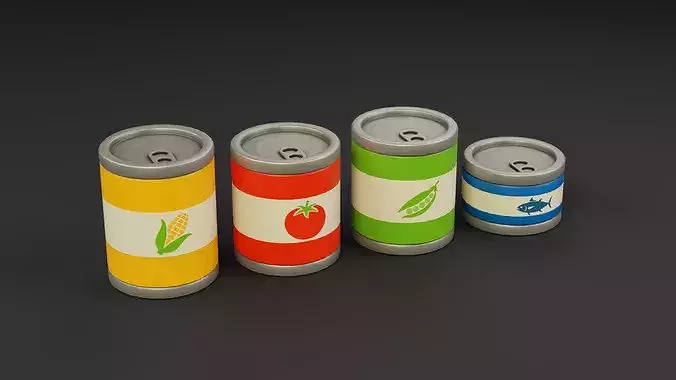Canned Food Set Low-poly 3D model