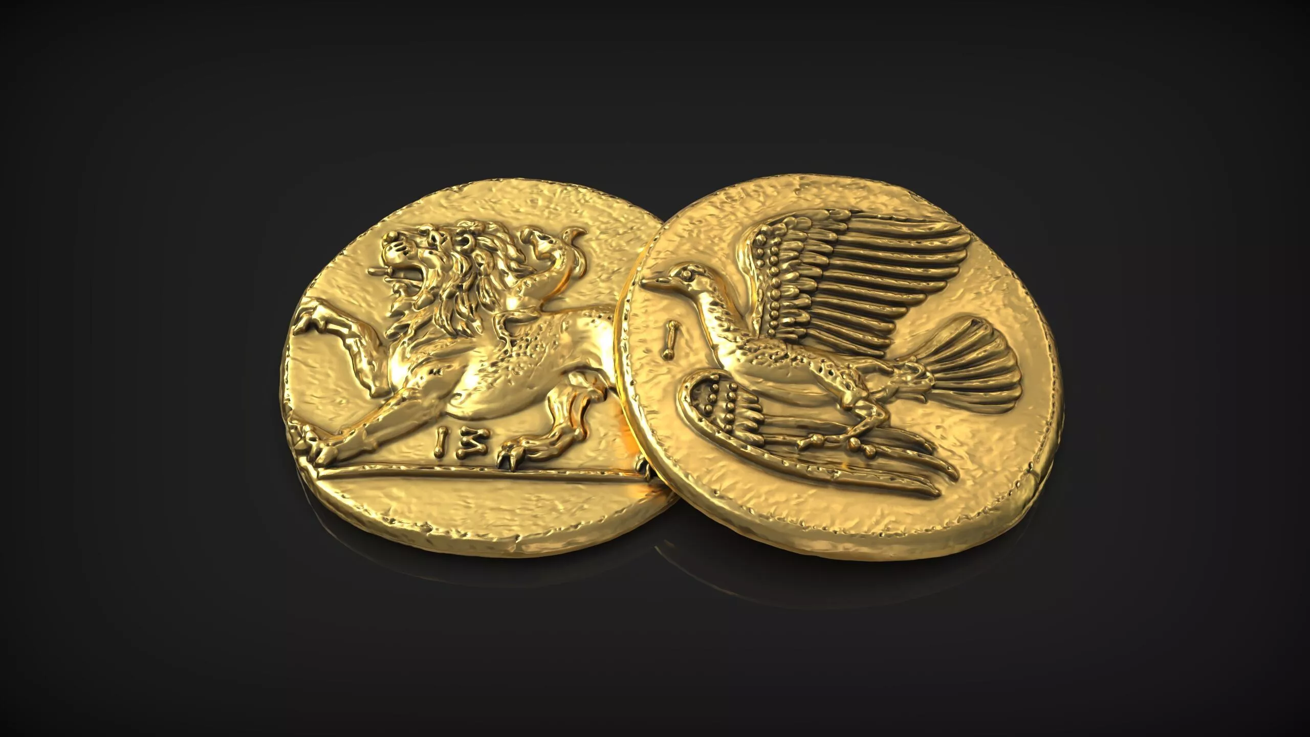 Ancient Greek Lion and Eagle Mythology Coin Replica 3D print model