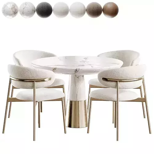 Vex Marble Table and OLEANDRO Chair Calligaris Low-poly 3D model 2