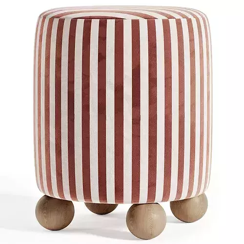Striped Ottoman With Round Legs Low-poly 3D model