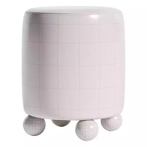 Striped Ottoman With Round Legs Low-poly 3D model 6
