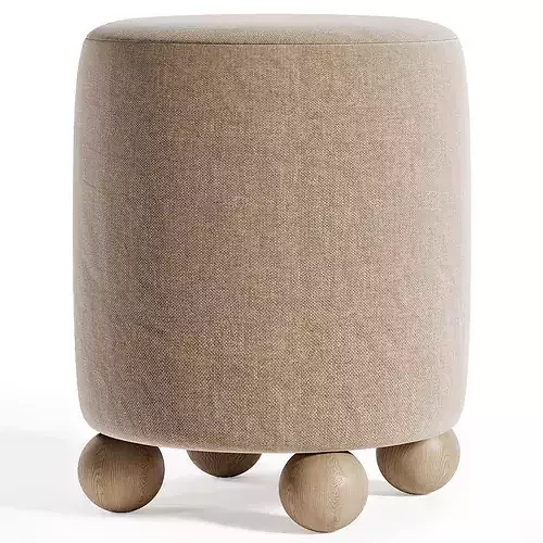 Striped Ottoman With Round Legs Low-poly 3D model 4
