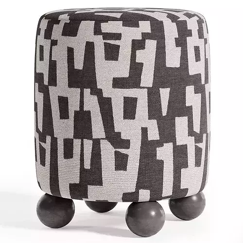 Striped Ottoman With Round Legs Low-poly 3D model 5