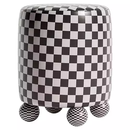 Striped Ottoman With Round Legs Low-poly 3D model 7
