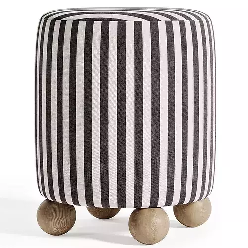 Striped Ottoman With Round Legs Low-poly 3D model 3