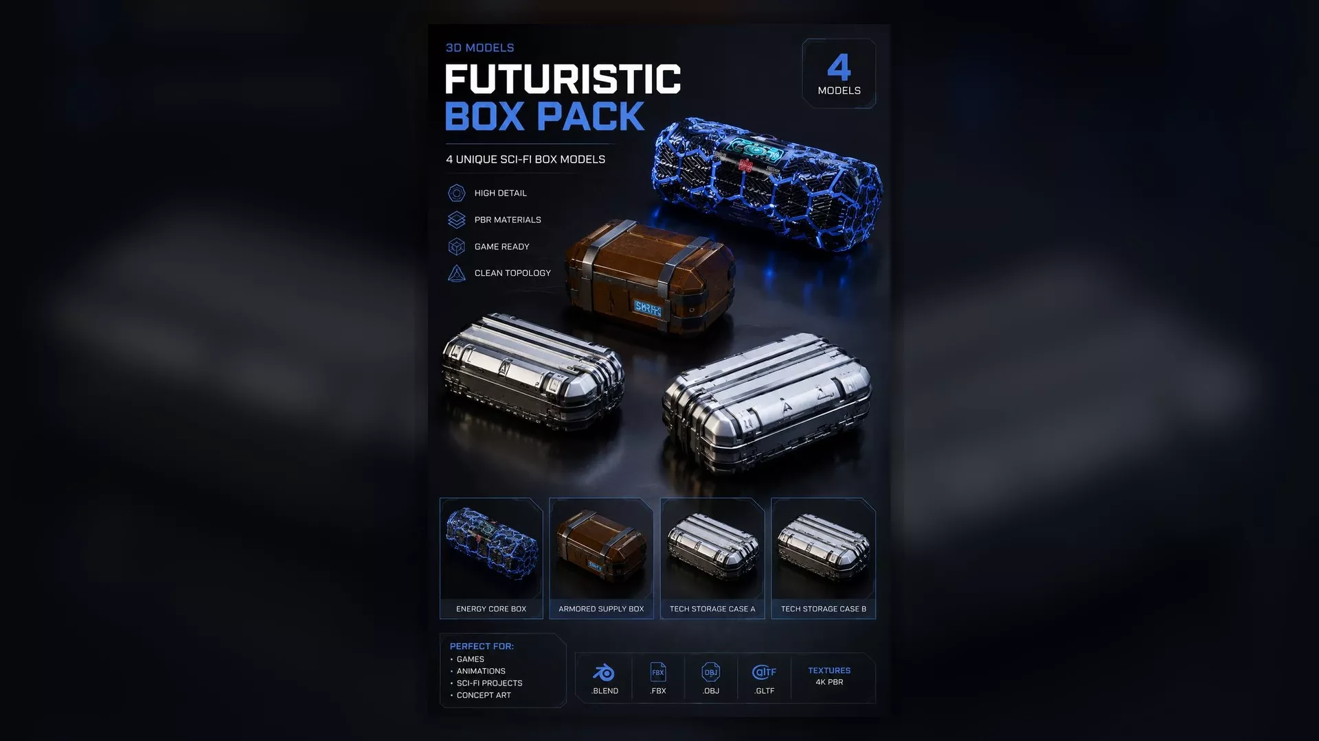 Sci-Fi and Cyberpunk Container Prop Pack Low-poly 3D model