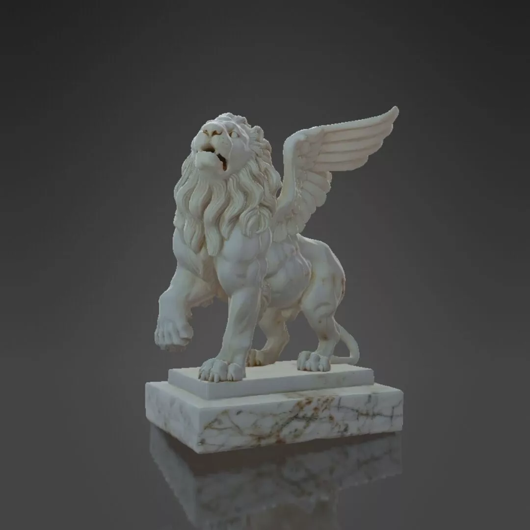 Winged Lion Statue Mythological Creature 3D Model STL OBJ 3D print model