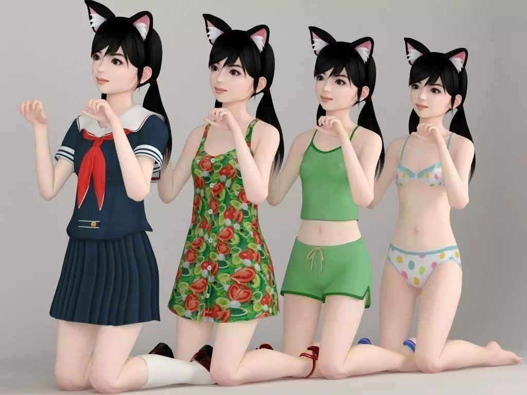 Manami various outfit pose 03 3D model_0